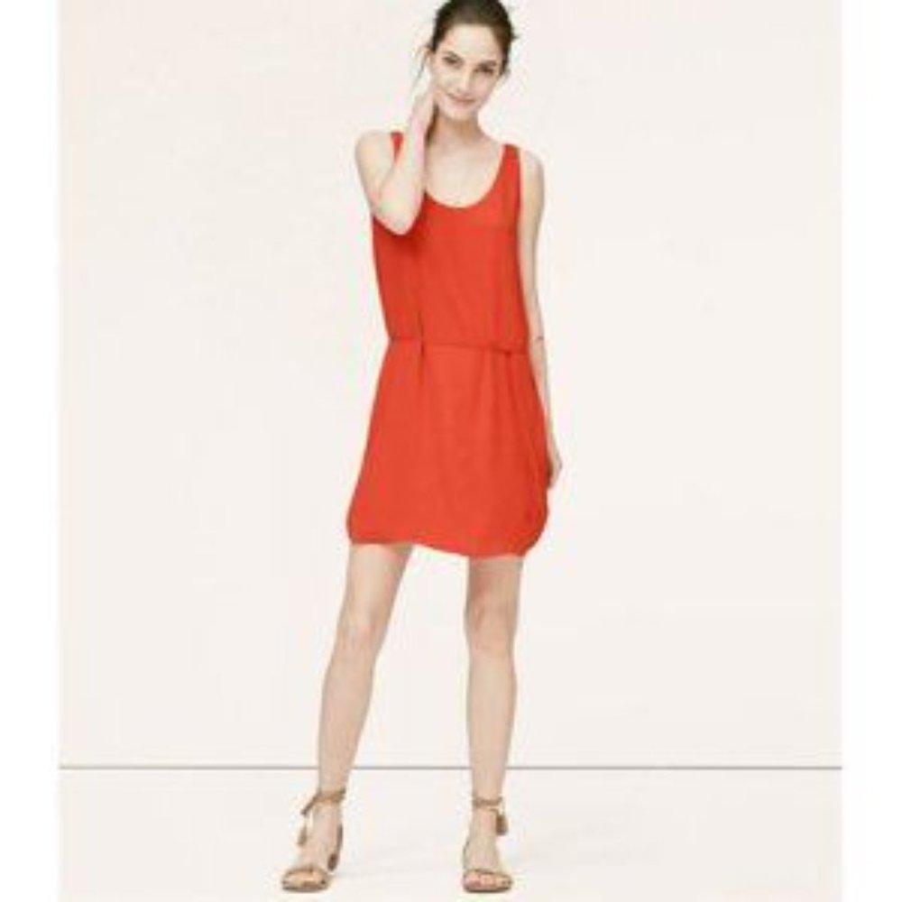 ANN TAYLOR LOFT FLATTERING SHIRTTAIL TANK SUMMER DRESS LOVELY BURNING RED